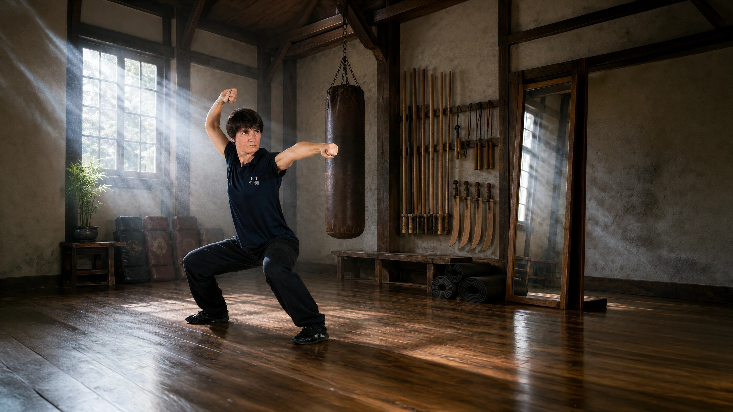 Kung Fu Adultes — pratiquant adulte dans la salle d'entraînement traditionnelle