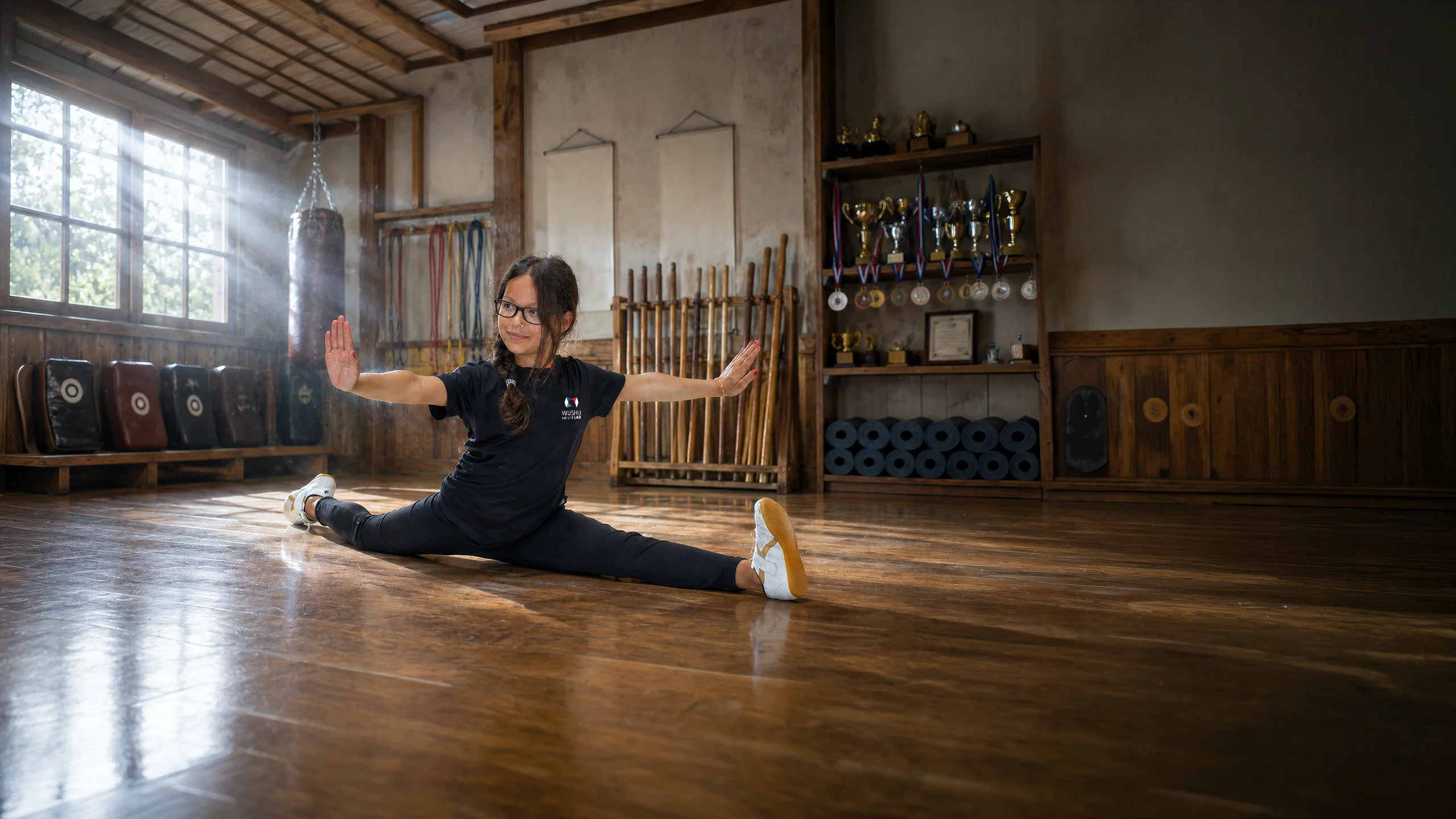 Compétition Enfants — jeune compétiteur de 7-8 ans dans la salle d'entraînement