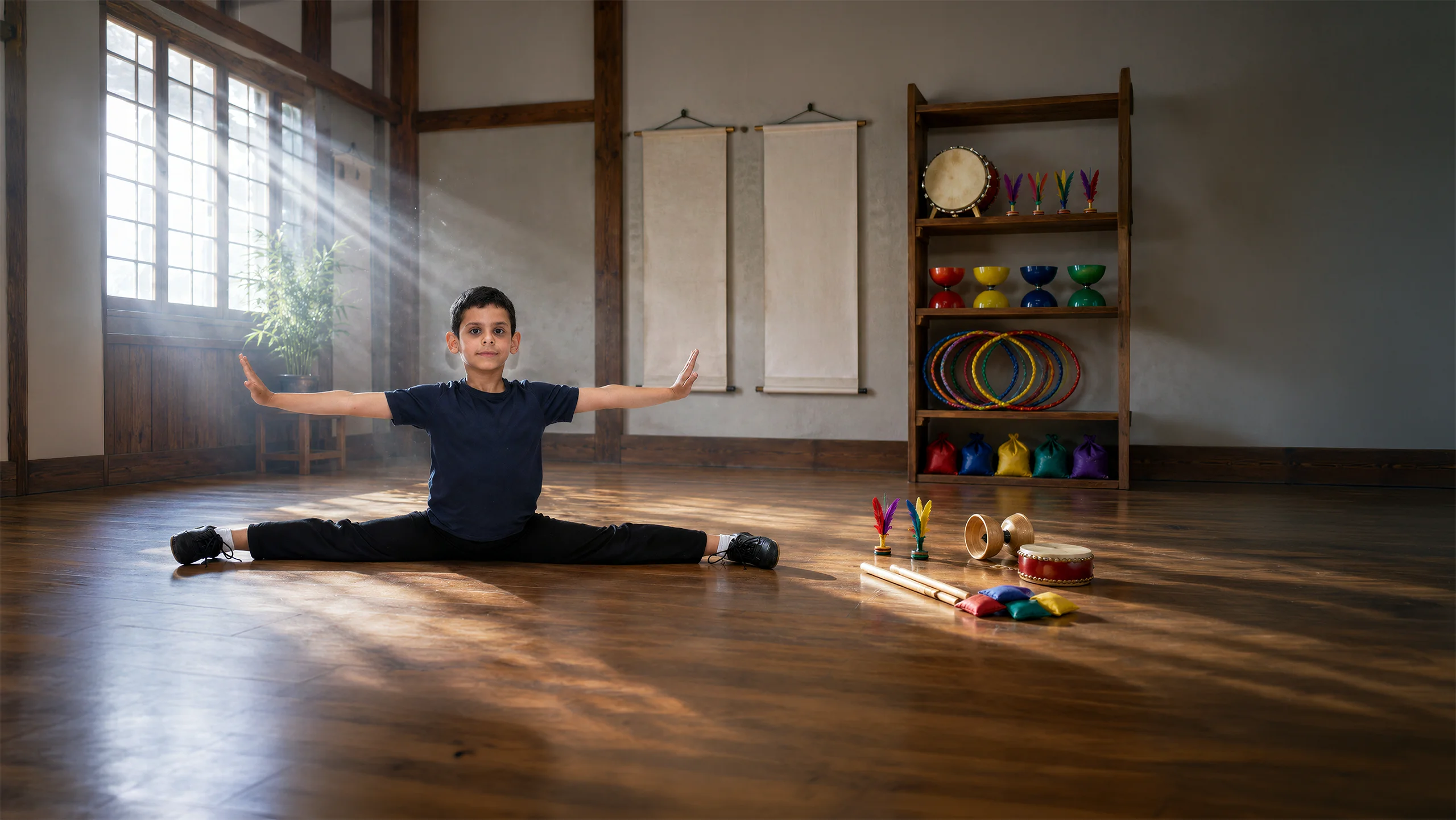 Kung Fu Kids — élève de 7-8 ans en pratique dans la salle d'entraînement traditionnelle