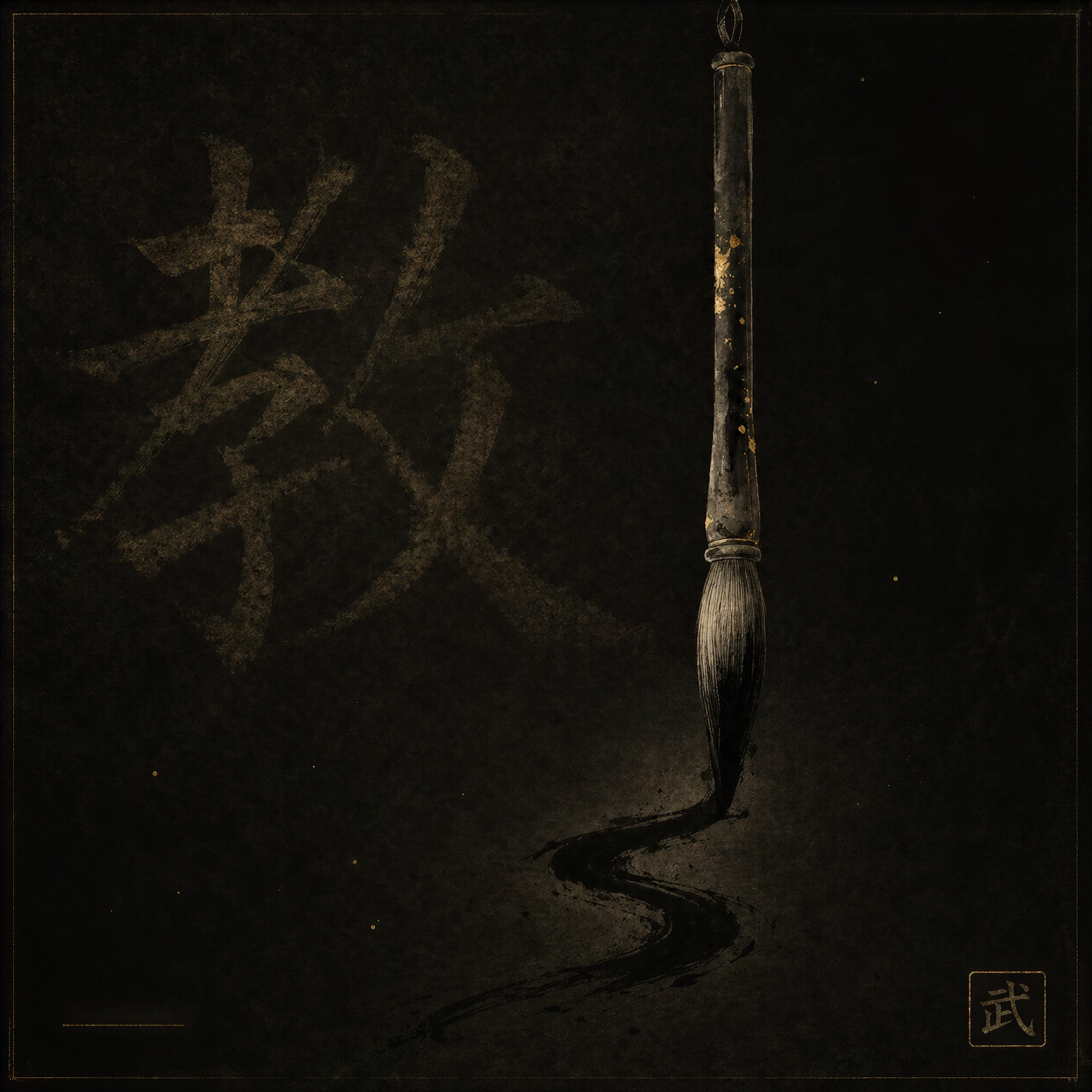 Éducation — pinceau de calligraphie et idéogramme 敎, premier pilier de l'école Kung Fu Wushu Angers