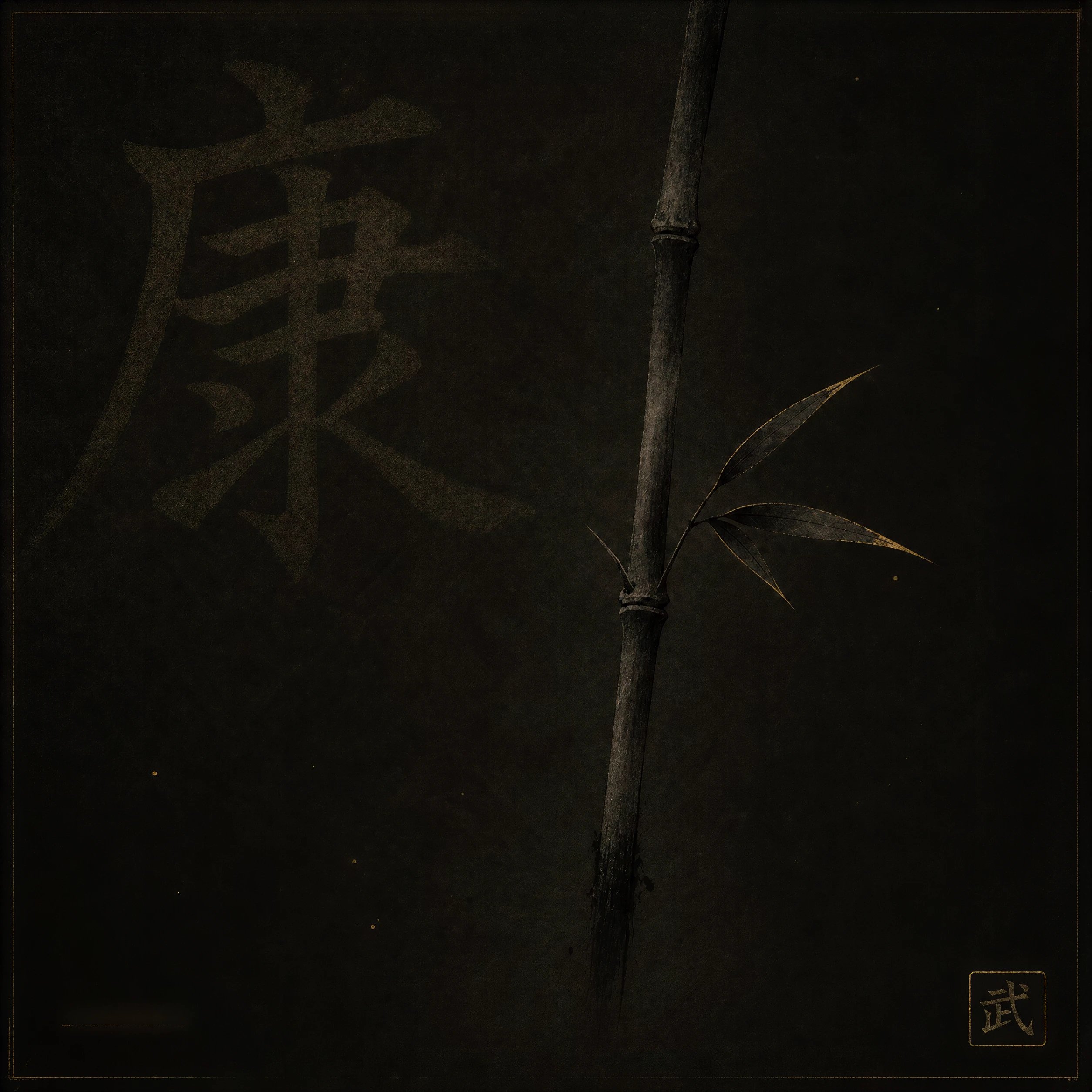 Santé — bambou en encre sumi-e et idéogramme 康, deuxième pilier de l'école Kung Fu Wushu Angers