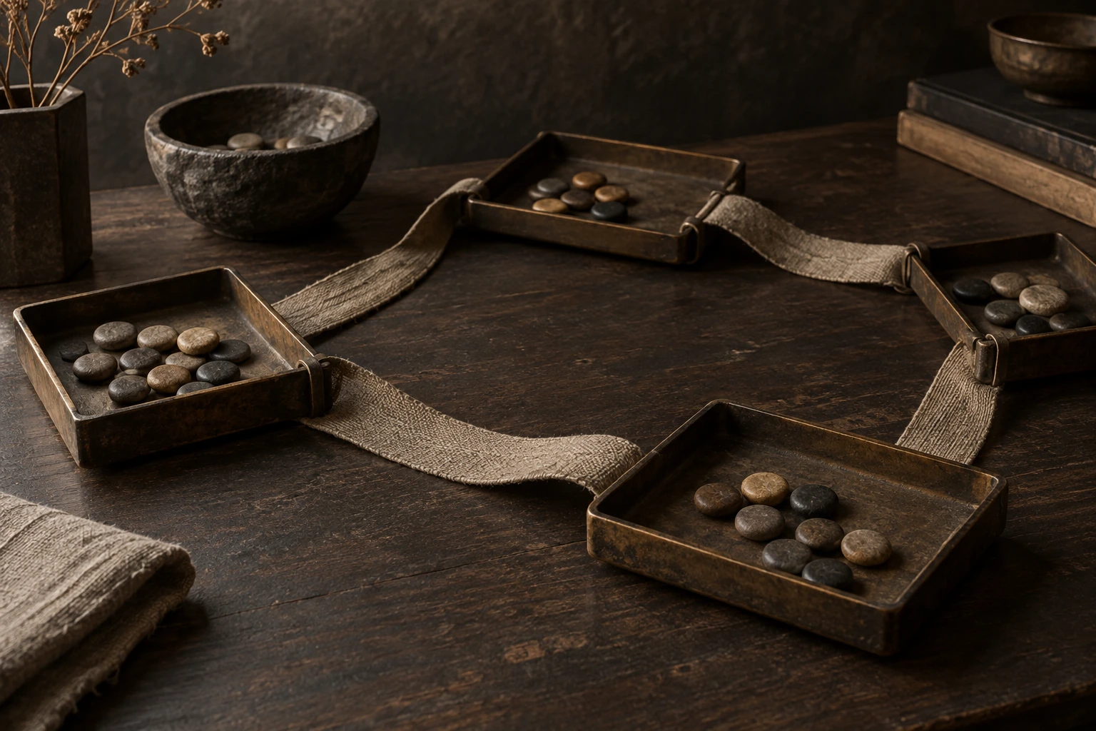 Avant le champ de bataille — composition éditoriale en matières et objets.