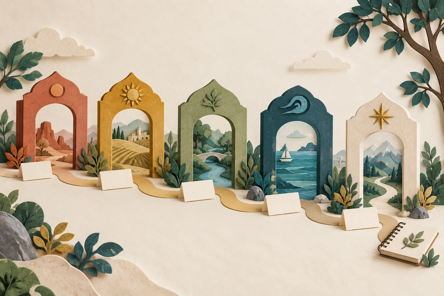 Les cartes voyagent dans le temps — illustration en papier découpé.