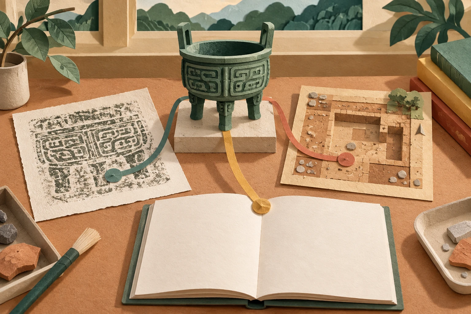 Mettre les traces en relation — illustration en papier découpé.